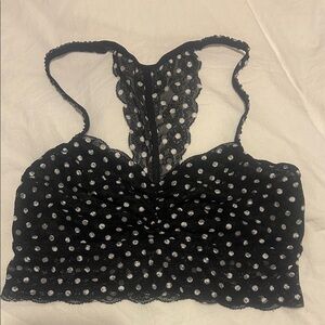 Victoria’s Secret PINK Black Lace Polka Dot Crop Top Bralette with Racerback.